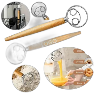 Wooden Handle Bread Dough Whisk