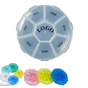Mini portable round  pill storage box seven days 7 squares