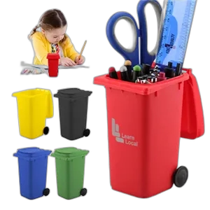 Mini Plastic Trash Can Bin Pen Holder with Lid