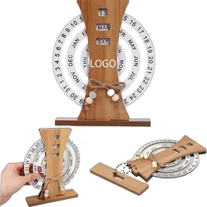 Manual Rotating Wooden Disc Perpetual Desk Calendar