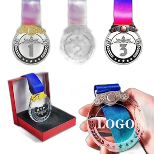 Personalized Crystal Glass Awards Medals With Ribbon